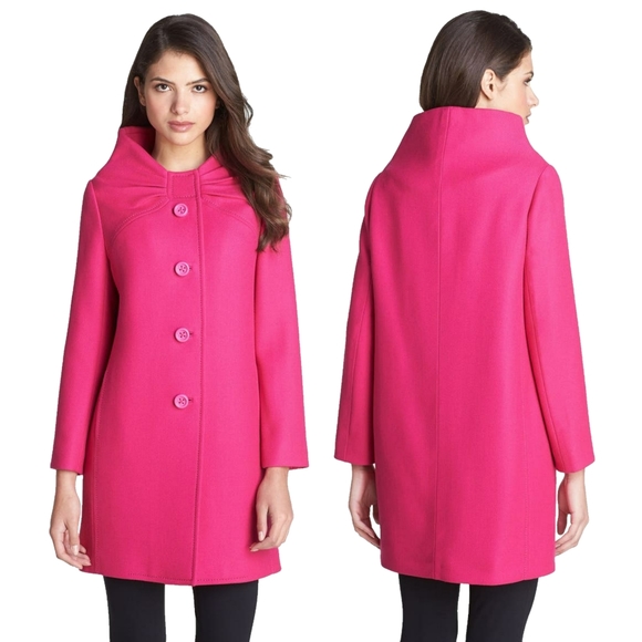Kate Spade Etta Bow Snapdragon Pink Wool Coat 4 - Picture 8 of 9